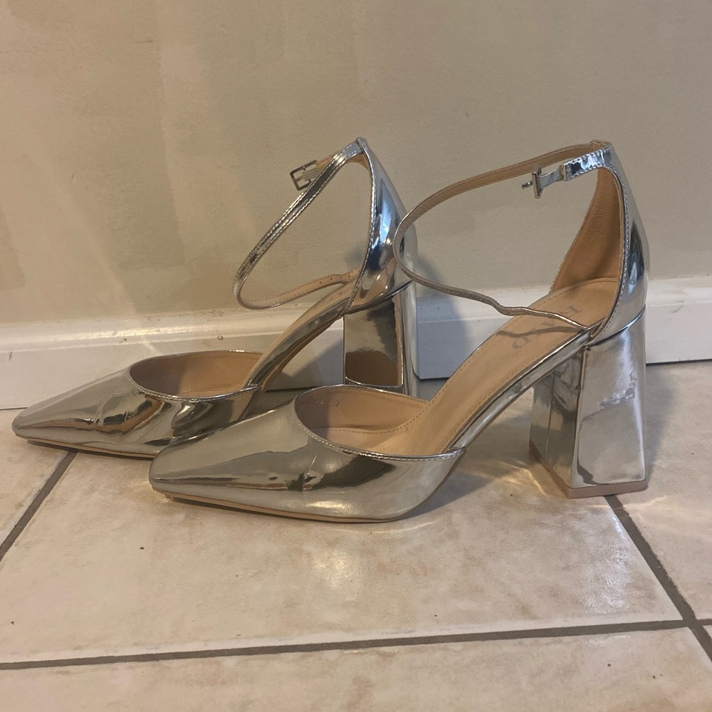 RAID metallic silver block heel pumps